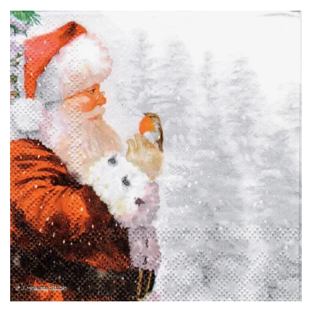 Serwetka mała - Święty Mikołaj z ptaszkiem