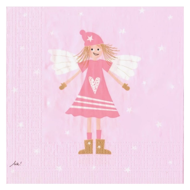 Serwetka mała  - Aniołek na różowym tle