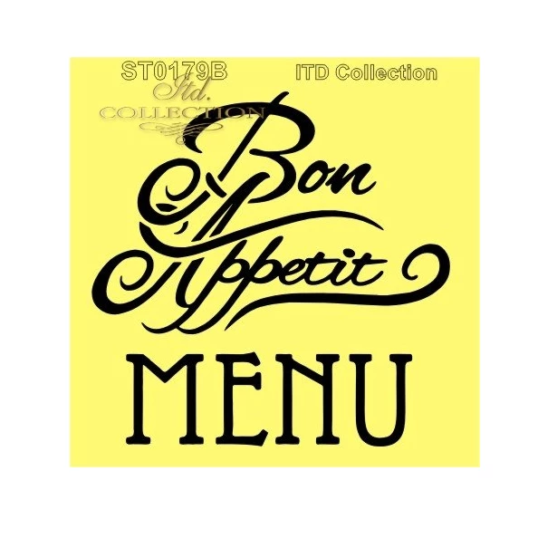 Szablon maska 16x16cm - Napisy: menu, bon appetit