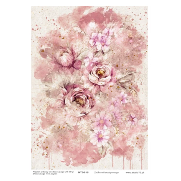 PAPIER RYŻOWY A4 - Różowe kwiaty, kompozycja kwiatowa