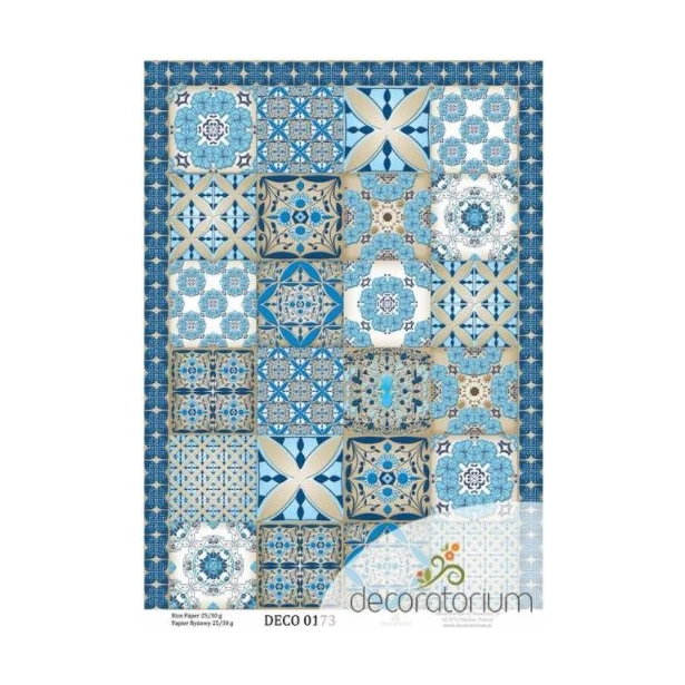 PAPIER RYŻOWY A4 - Granatowe kafelki  PŁYTKI azulejos