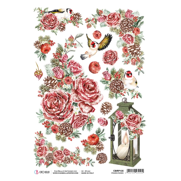 Papier ryżowy A4 CIAO BELLA - FROZEN ROSES/MROŻONE RÓŻE