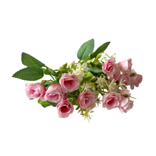 Bukiet różowe małe różyczki sztuczne kwiaty 30cm 15 sztuk