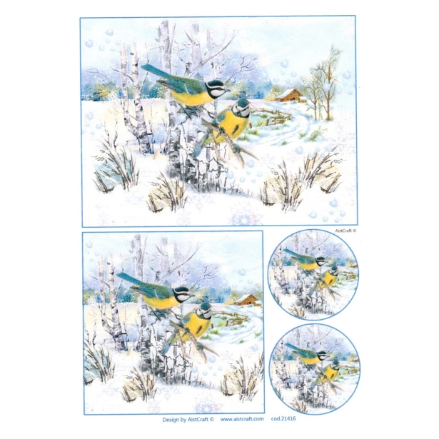 Papier ryżowy A4 AistCraft - Boże Narodzenie, Zimowe Ptaszki