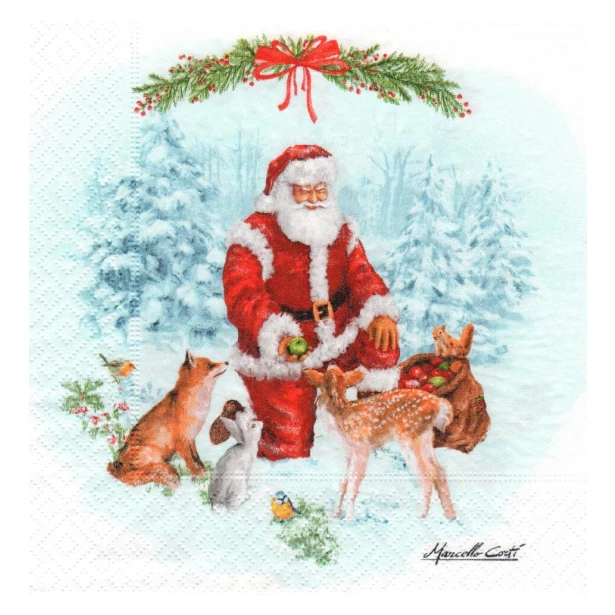 Serwetka - Święty Mikołaj, zwierzątka