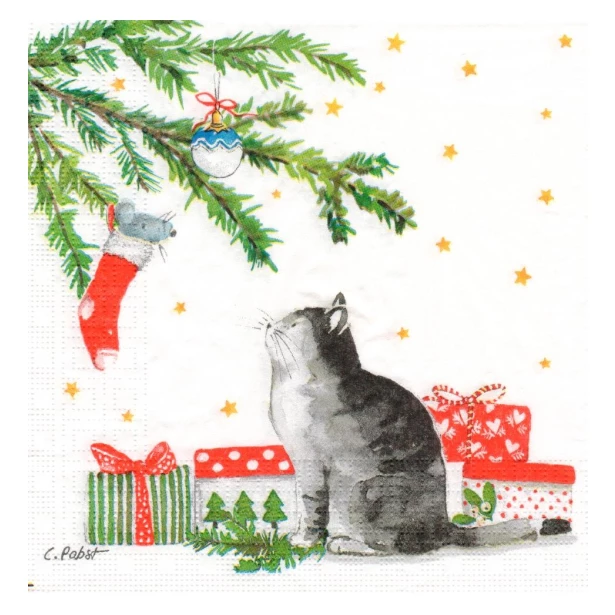 Serwetka - Świąteczny  kot