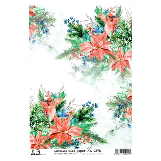 Papier ryżowy A4 - Poinsecje, ptak, różności świąteczne