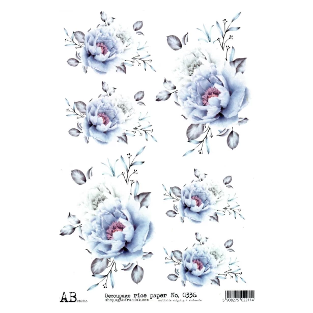 Papier ryżowy A4 - Niebieskie Kwiaty