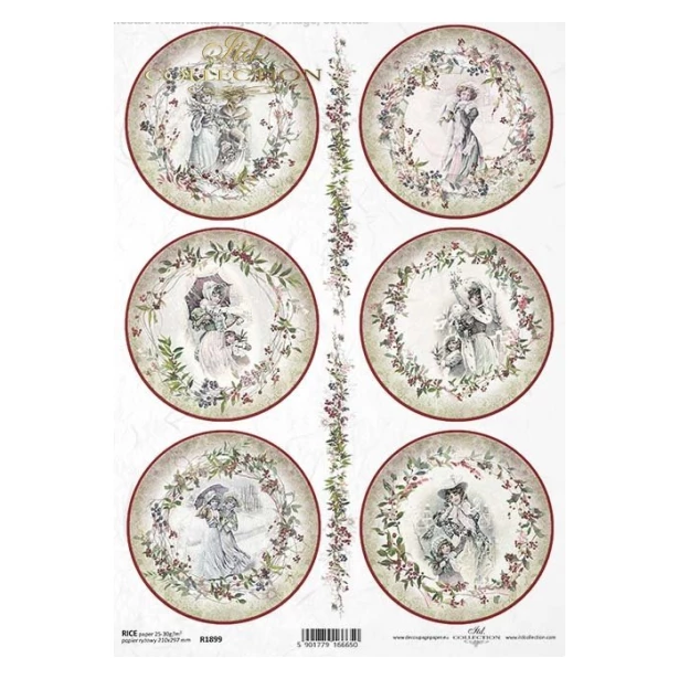 PAPIER RYŻOWY A4 - Ramki, owale, wiktoriańskie święta, kobiety, vintage