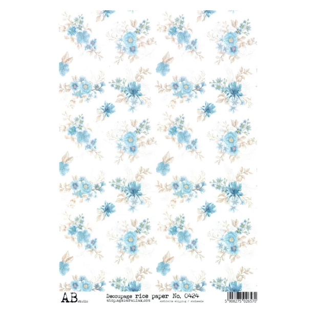 Papier ryżowy A4 - Niebieski kwiatki