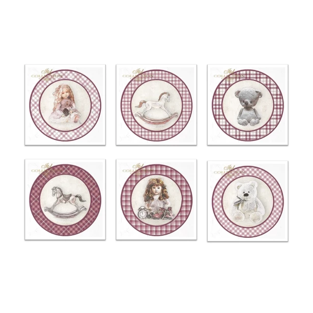 Zestaw papierów ryżowych 14,8x14,8cm Różowe kratki, Misie, Maskotki, Zabawki, Laleczki