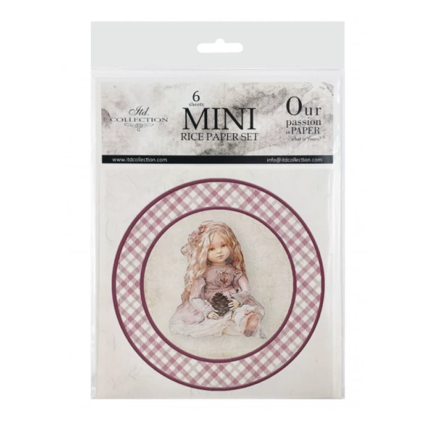 Zestaw papierów ryżowych 14,8x14,8cm Różowe kratki, Misie, Maskotki, Zabawki, Laleczki