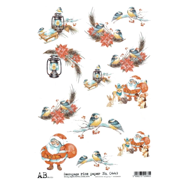 Papier ryżowy A4 - Boże Narodzenie, Zimowe ptaszki