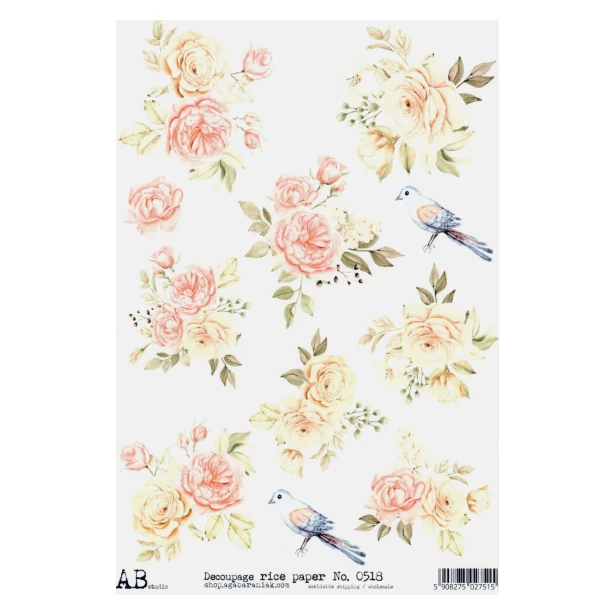Papier ryżowy A4 - Kwiaty, Ptaki