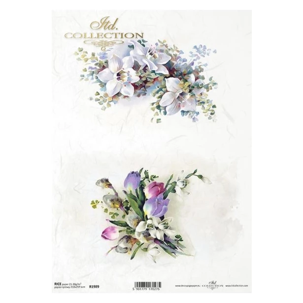 PAPIER RYŻOWY A4  dwa bukiety wiosenne kwiaty, tulipan, storczyk