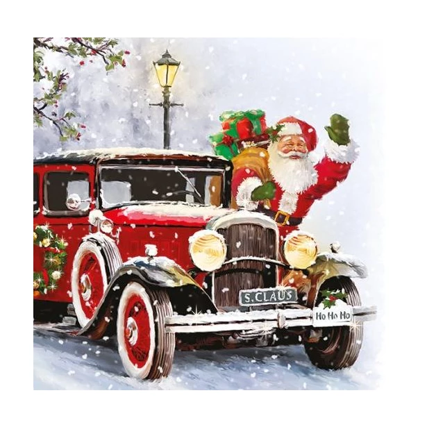 Serwetka - Święty Mikołaj, samochód, prezenty