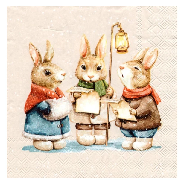 Serwetka mała - Zimowe króliki, kolędnicy, króliczki