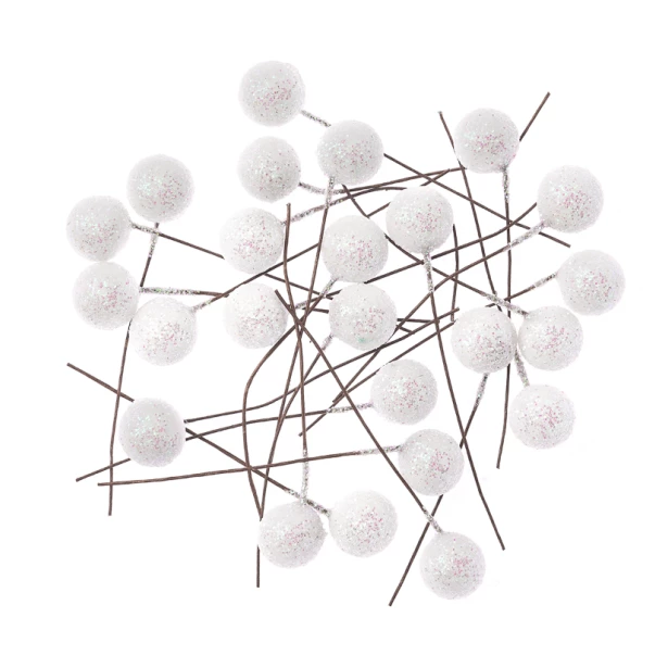 Owoce ostrokrzewu białe brokatowe 1,2cm - 24 sztuki