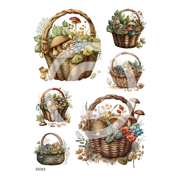 PAPIER RYŻOWY A4 - Grzyby, kosze