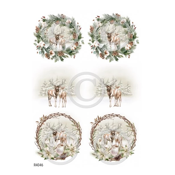 PAPIER RYŻOWY A4 - Wianek, jeleń, sarna
