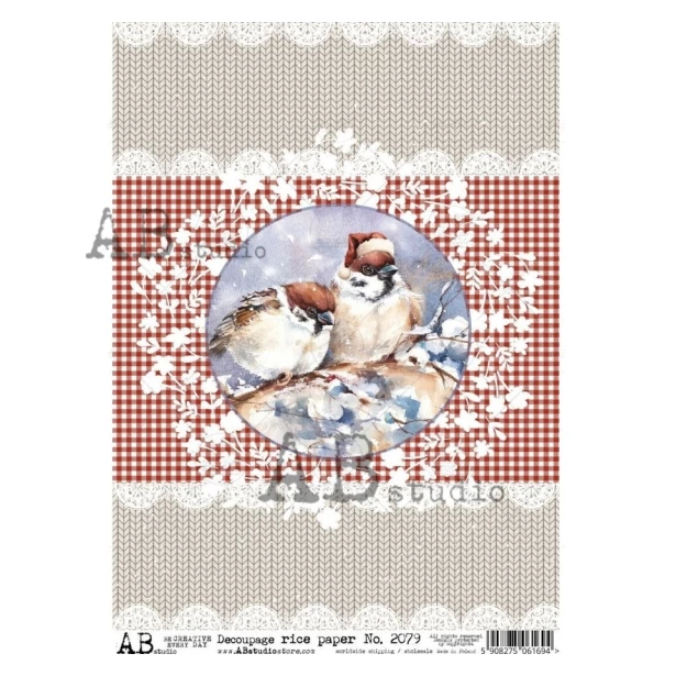 Papier ryżowy A4 - Boże Narodzenie, Świąteczne ptaszki