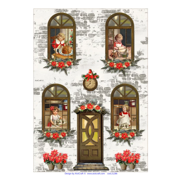 Papier ryżowy A4 AistCraft - Boże Narodzenie, dziewczynka, okna