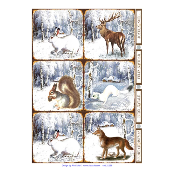 Papier ryżowy A4 AistCraft - Boże Narodzenie, Zimowe Zwierzęta
