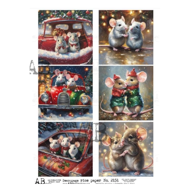 Papier ryżowy A4 - Boże Narodzenie, Myszki, Samochód