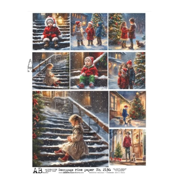 Papier ryżowy A4 - Boże Narodzenie, Zimowy Widok , Dzieci