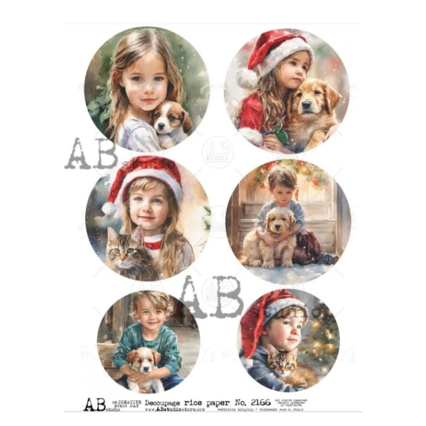 Papier ryżowy A4 - Boże Narodzenie, Dzieci, Pieski, Kotki