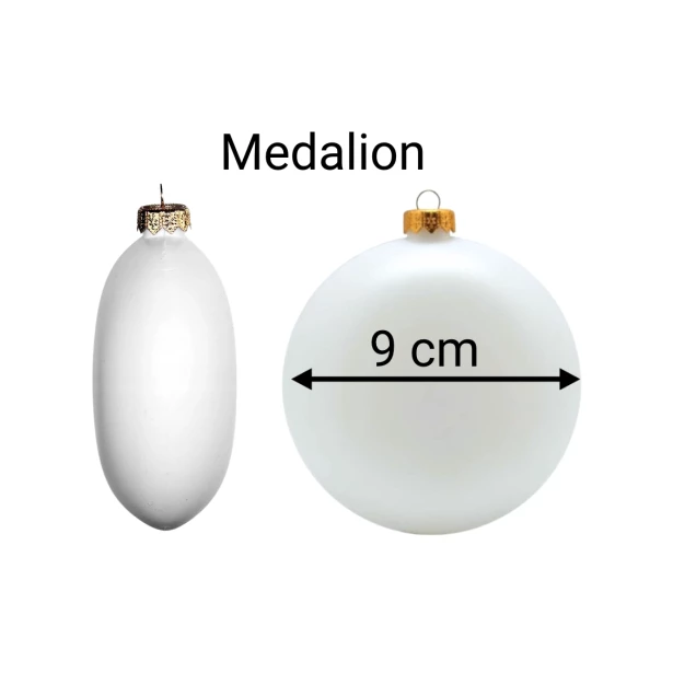 MEDALION - plastikowa  biała płaska bombka 9 cm