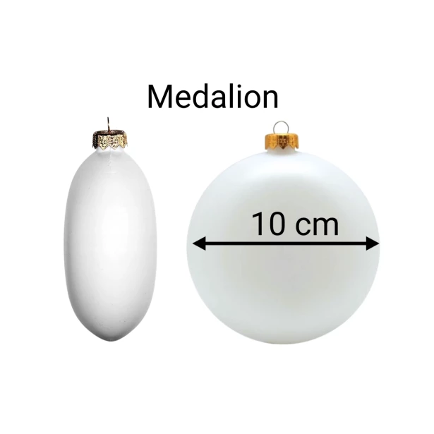 MEDALION - plastikowa biała płaska bombka 10cm