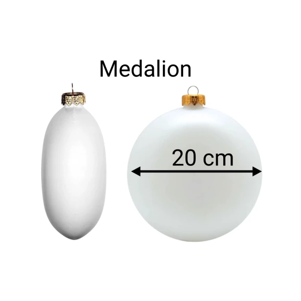 MEDALION - plastikowa biała płaska bombka 20 cm