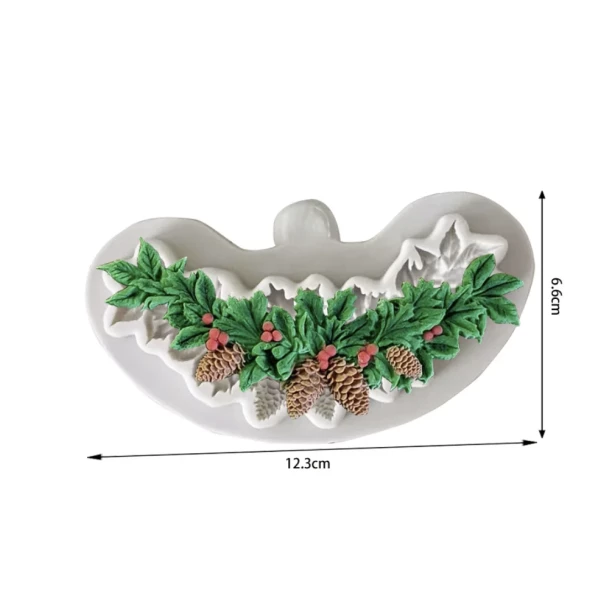 FOREMKA SILIKONOWA - Stroik bożonarodzeniowy szyszki liście 11x4,5cm