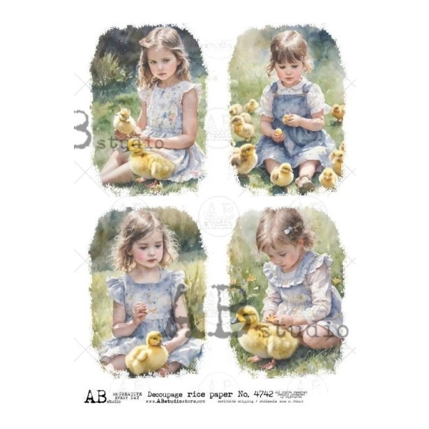 Papier ryżowy A4 - Dziewczynki, Kurczaczki, Wielkanoc