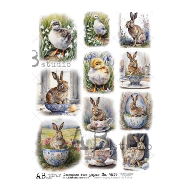 Papier ryżowy A4 - Kurczaki, Króliki, Zajączki, Wielkanoc