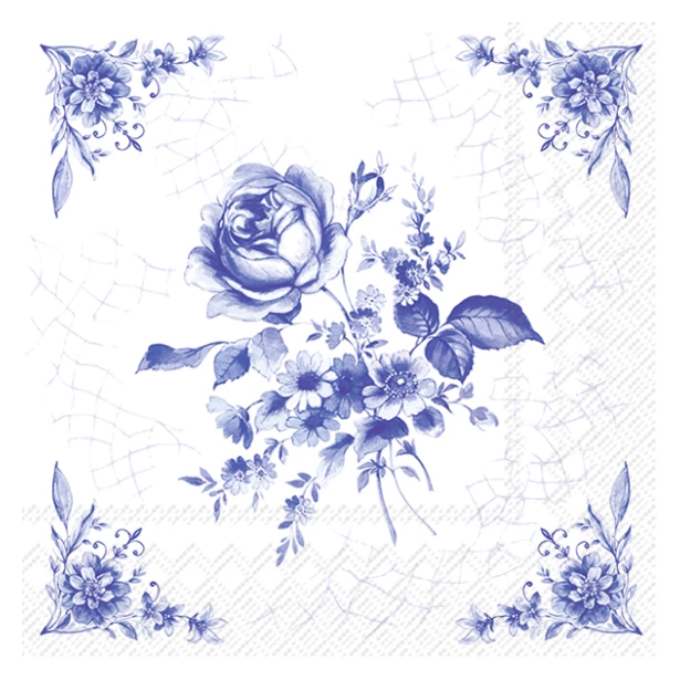 Serwetka - Niebieskie kwiaty, Róża