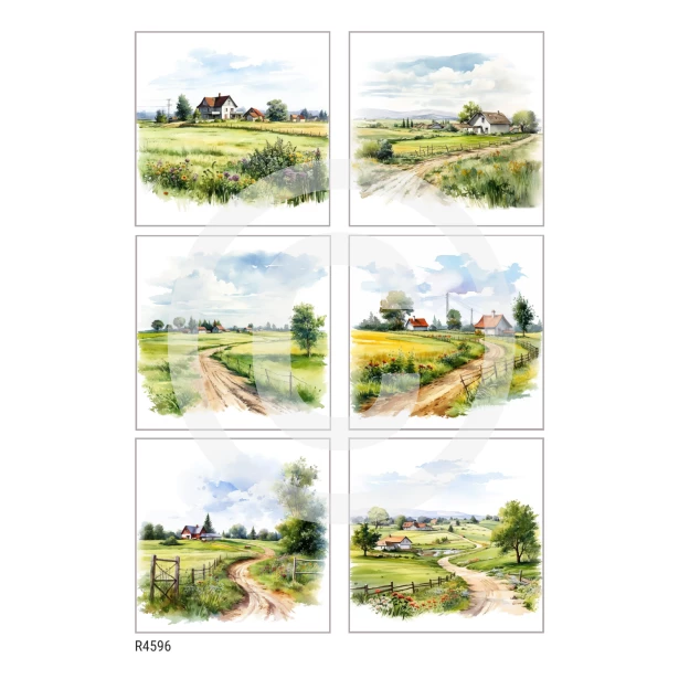 PAPIER RYŻOWY  A4 - Widoki, domek, pole