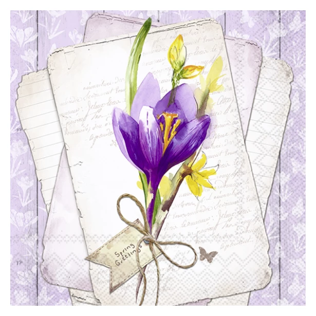 Serwetka - Kwiaty, krokus, napisy, wiosna