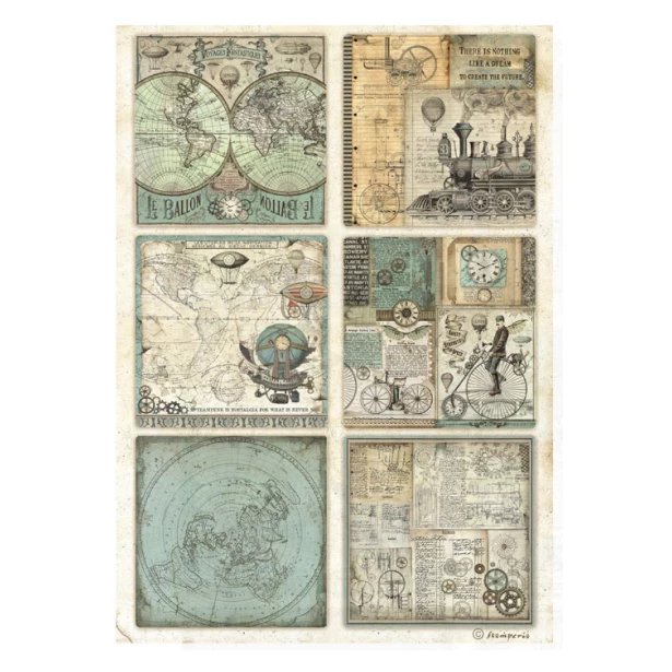 Papier ryżowy A4 - voyages, mapy, napisy, karty, lokomotywa