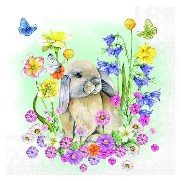 Serwetka - zajączek, króliczek, kwiatki, wielkanoc
