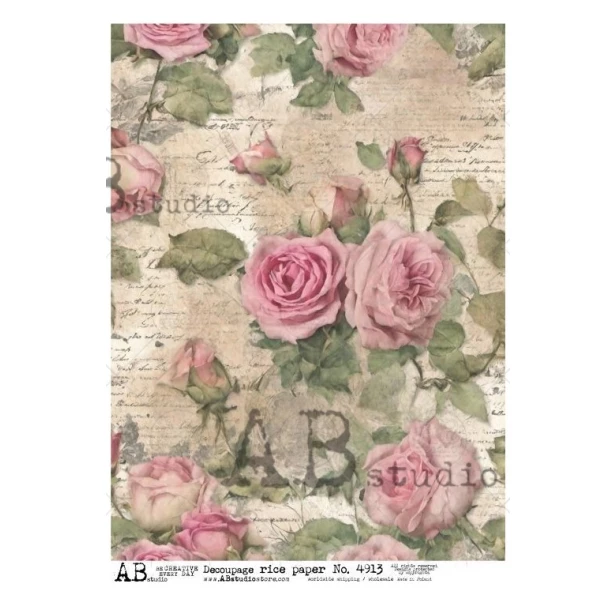 Papier ryżowy A4 - Kwiaty, róże, napisy