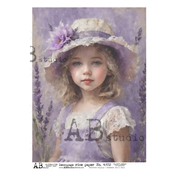 Papier ryżowy A4 - Dziewczynka, lawenda