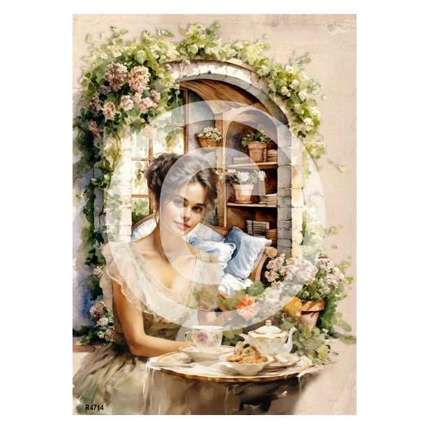 PAPIER RYŻOWY A4 - Kobieta, kwiaty, portret