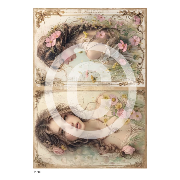 PAPIER RYŻOWY A4 - Dziewczynka, kwiaty, portret