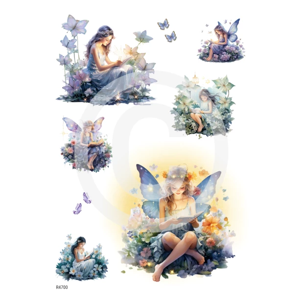 PAPIER RYŻOWY A4 - Wróżka, motylek, kwiaty