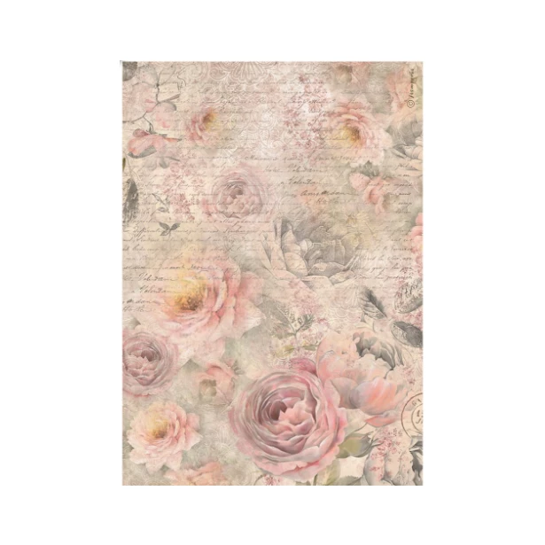 Papier ryżowy A4 - FORTUNA SHABBY ROSE, RÓŻE, TŁO