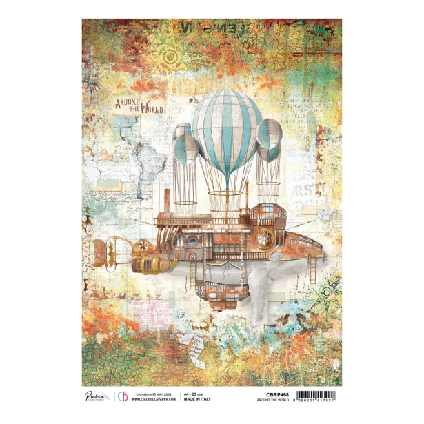 Papier ryżowy A4 CIAO BELLA - AROUND THE WORLD, BALON, WIELORYB