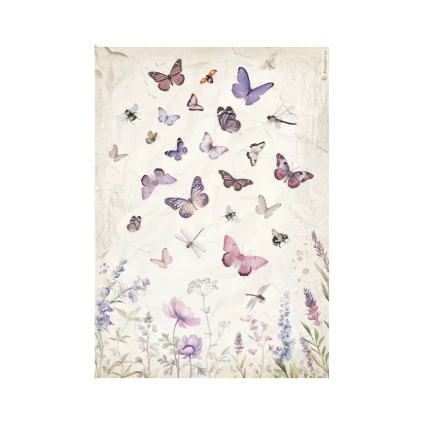 Papier ryżowy A4 - LAVENDER MOTYLKI