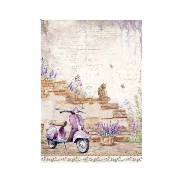 Papier ryżowy A4 - LAVENDER VESPA, SKUTER, NAPISY